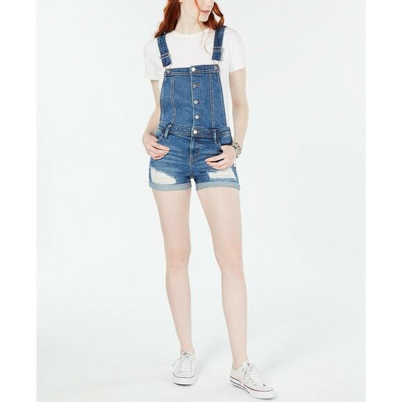 NWT Tinseltown Distressed Denim Shortalls - Small - Picture 6 of 9
